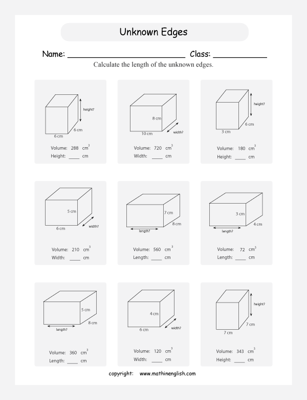 volume capacity geometry math worksheets for primary math class 