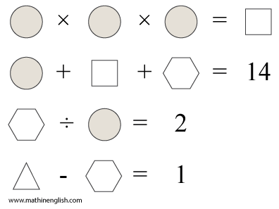 Number puzzle with shapes. Shape algebra.