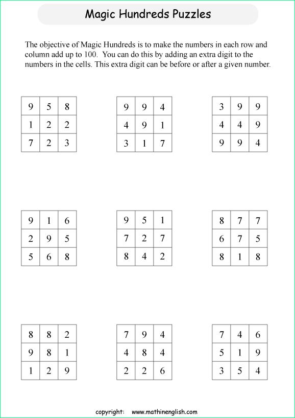 printable make 100 math calculation puzzle