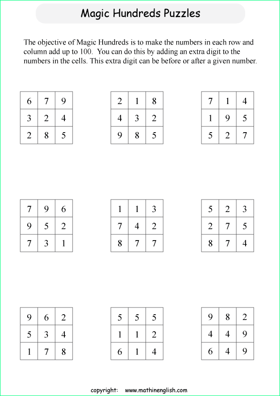 printable make 100 math calculation puzzle