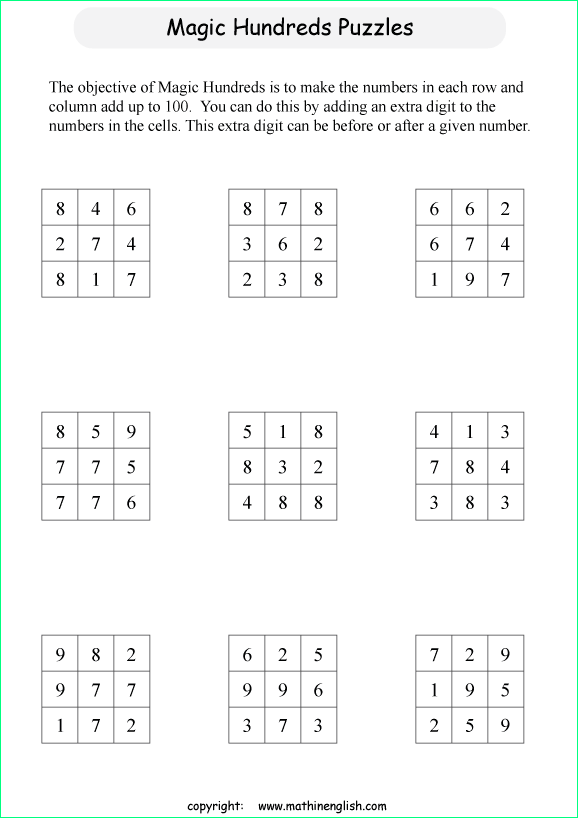 printable make 100 math calculation puzzle