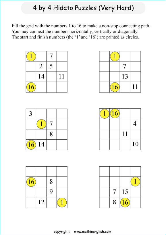 printable easy Hidato logic IQ puzzle for kids