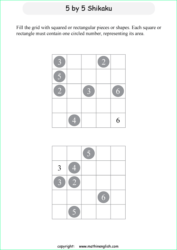 printable Shikaku logic puzzle for kids