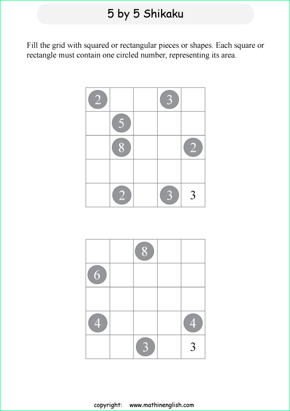 printable Shikaku logic puzzle for kids