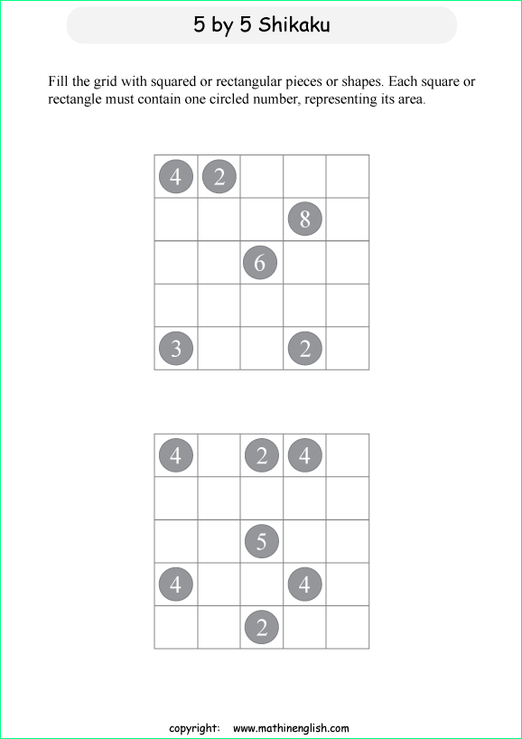 printable Shikaku logic puzzle for kids