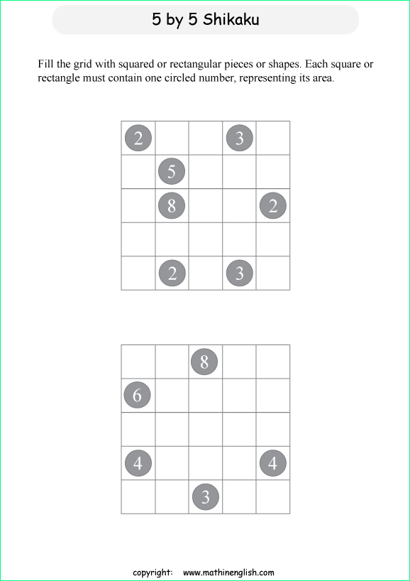 printable Shikaku logic puzzle for kids