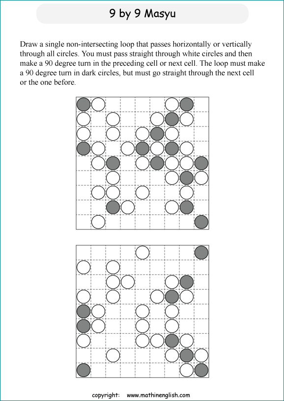 printable Japanese Masyu logic puzzle for kids and math students