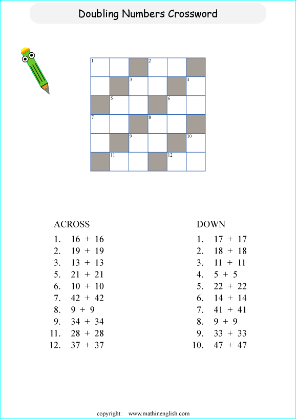 printable basic addition crossword puzzles for kids