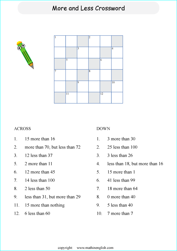 printable basic addition crossword puzzles for kids