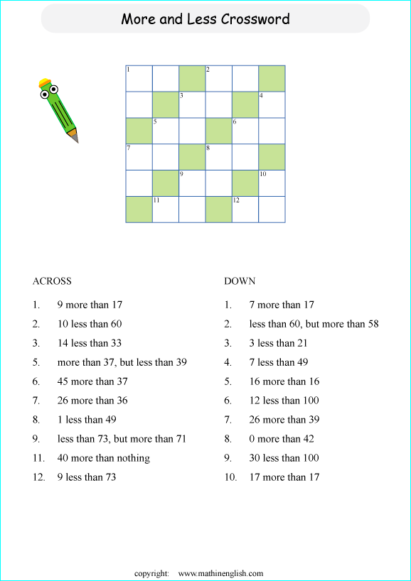 printable basic addition crossword puzzles for kids