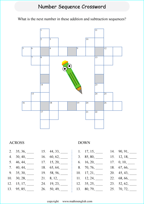 printable basic addition crossword puzzles for kids
