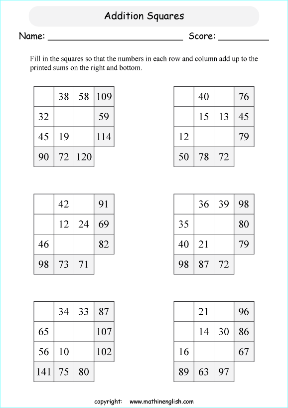 printable addition magic square puzzle for kids