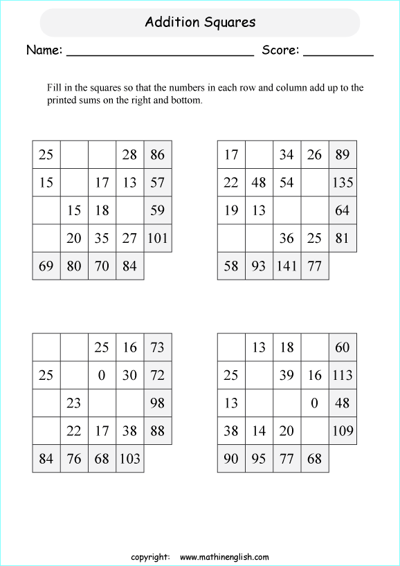 printable addition magic square puzzle for kids