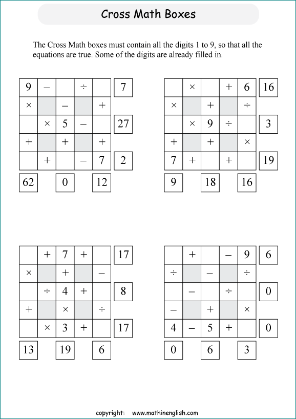 printable crossmath math number puzzle