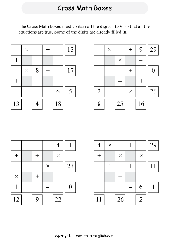 printable crossmath math number puzzle