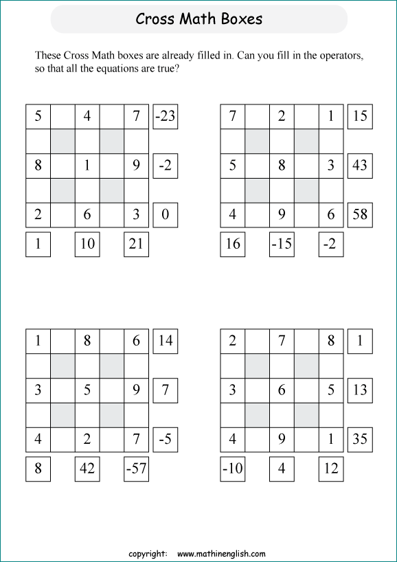 printable crossmath math number puzzle