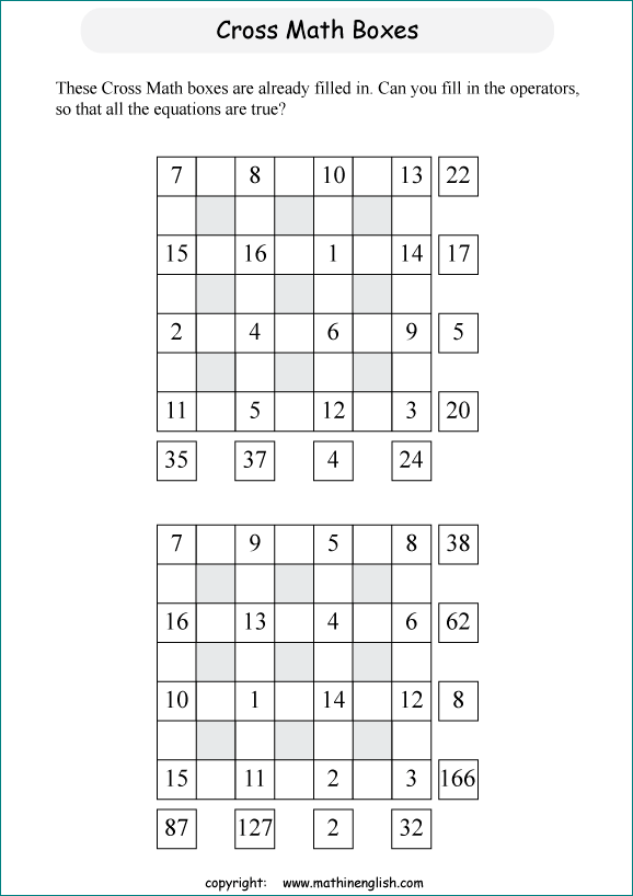 printable crossmath math number puzzle