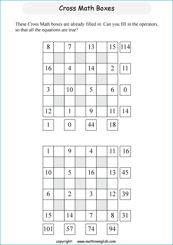 printable crossmath math number puzzle