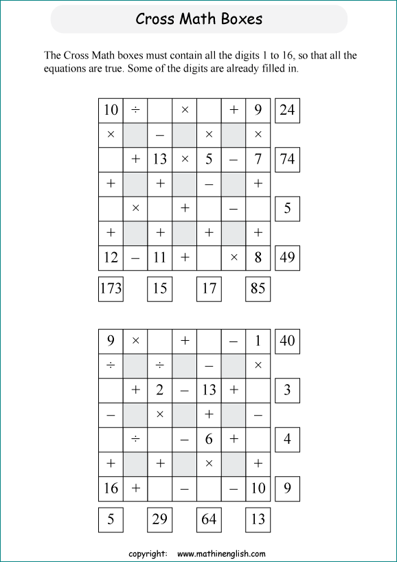 printable crossmath math number puzzle