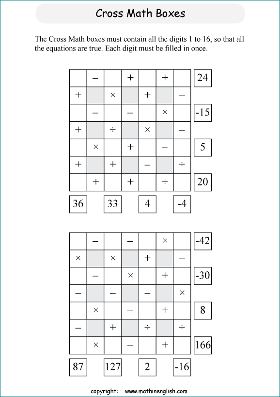 printable crossmath math number puzzle