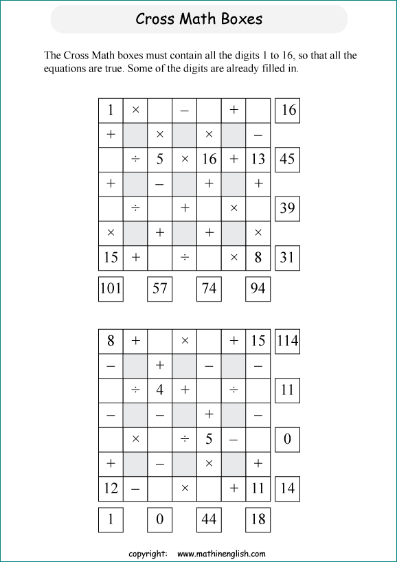 printable crossmath math number puzzle