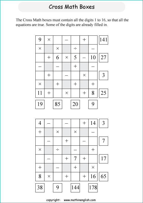 printable crossmath math number puzzle