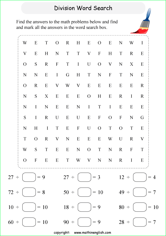 printable division word search puzzles for kids