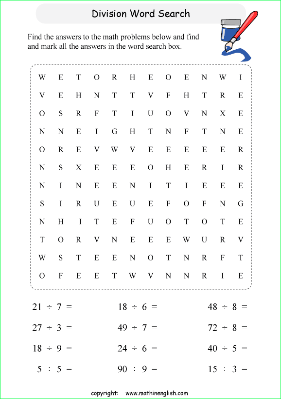 printable division word search puzzles for kids