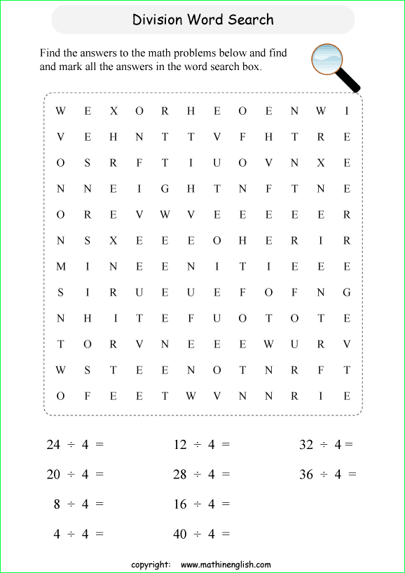 printable division word search puzzles for kids