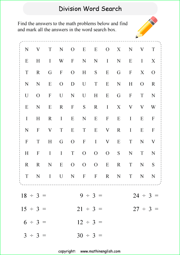 printable division word search puzzles for kids