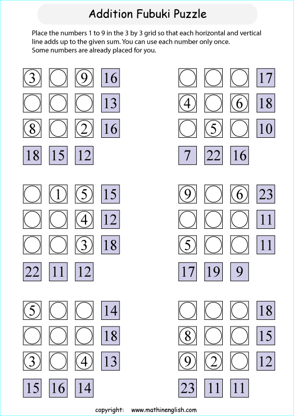 printable Fubuki addition skill puzzle for kids