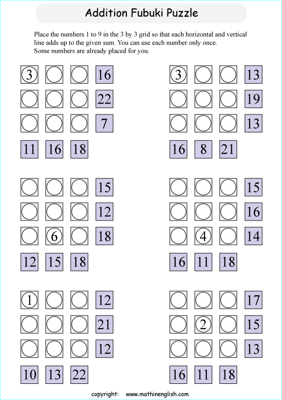 printable Fubuki addition skill puzzle for kids