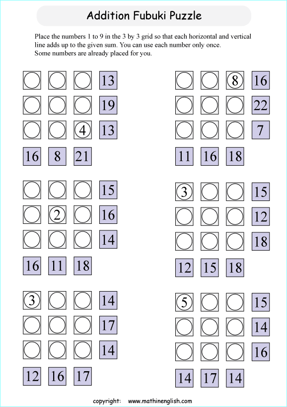 printable Fubuki addition skill puzzle for kids