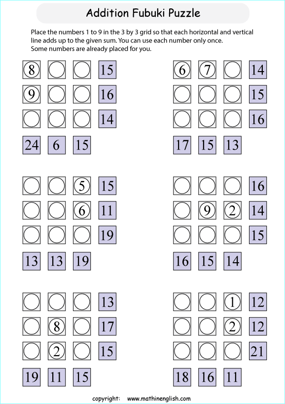 printable Fubuki addition skill puzzle for kids