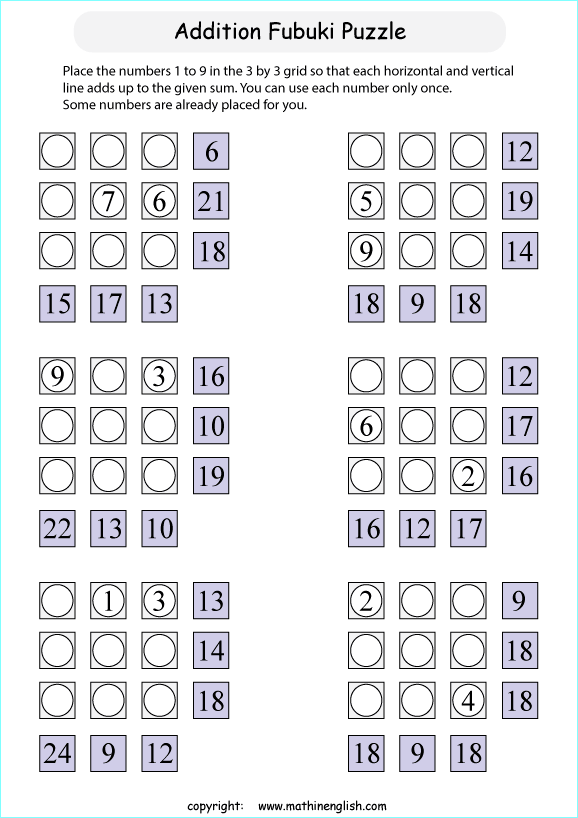 printable Fubuki addition skill puzzle for kids