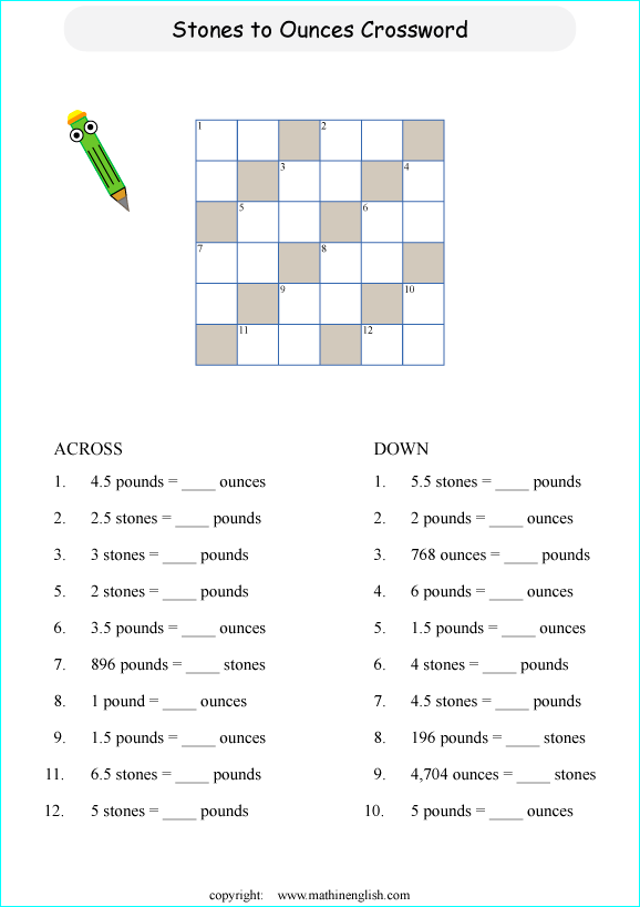 printable measurement and time crossword puzzle for kids