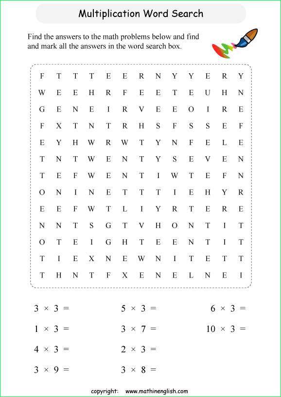 printable multiplication word search puzzles for kids