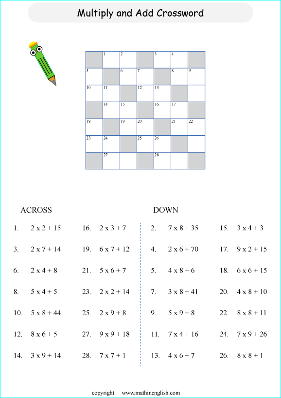 printable basic addition crossword puzzles for kids