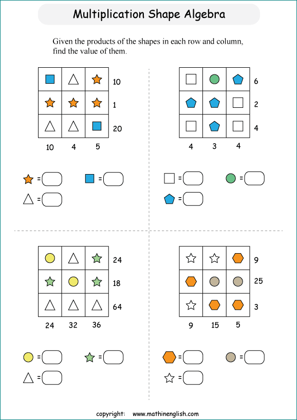 printable Shape Boxes Equation and Algebra IQ puzzle