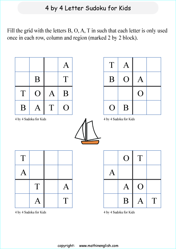 printable 4 by 4 sudoky puzzle for kids