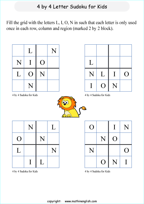 printable 4 by 4 sudoky puzzle for kids