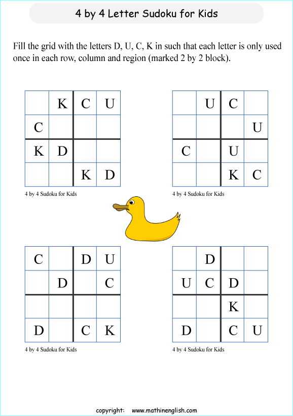 printable 4 by 4 sudoky puzzle for kids