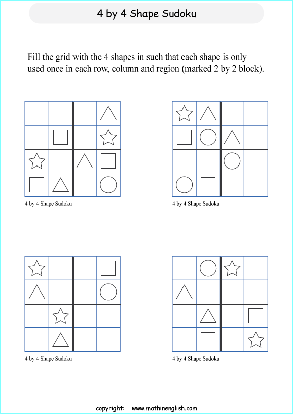 printable 4 by 4 sudoky puzzle for kids