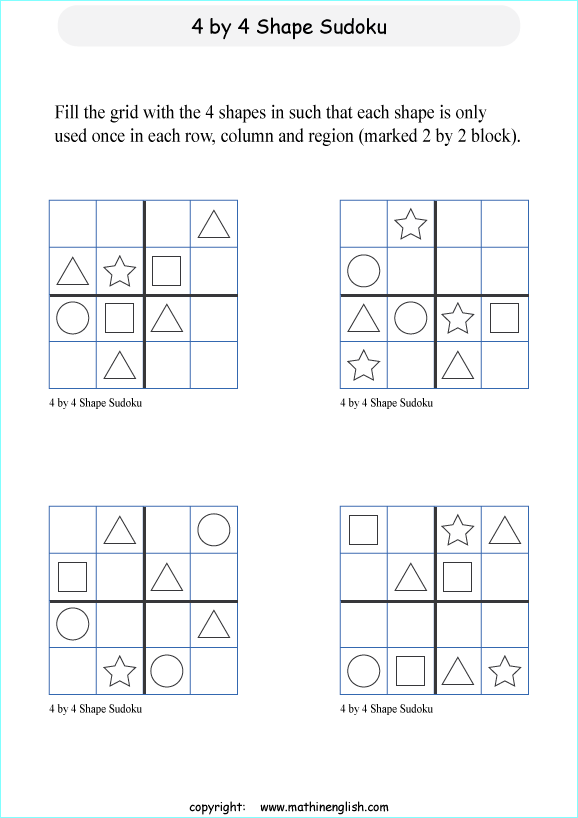 printable 4 by 4 sudoky puzzle for kids