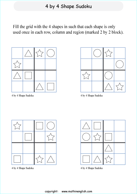 printable 4 by 4 sudoky puzzle for kids