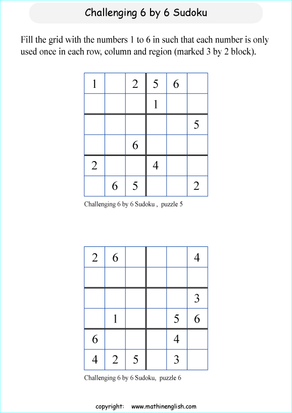 challenging 6 by 6 sudoky puzzle for kids