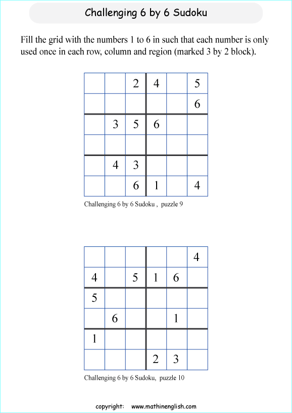 challenging 6 by 6 sudoky puzzle for kids