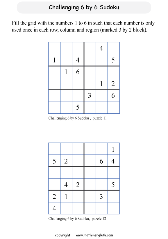 challenging 6 by 6 sudoky puzzle for kids