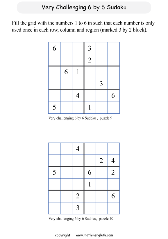 difficult 6 by 6 sudoky puzzle for kids