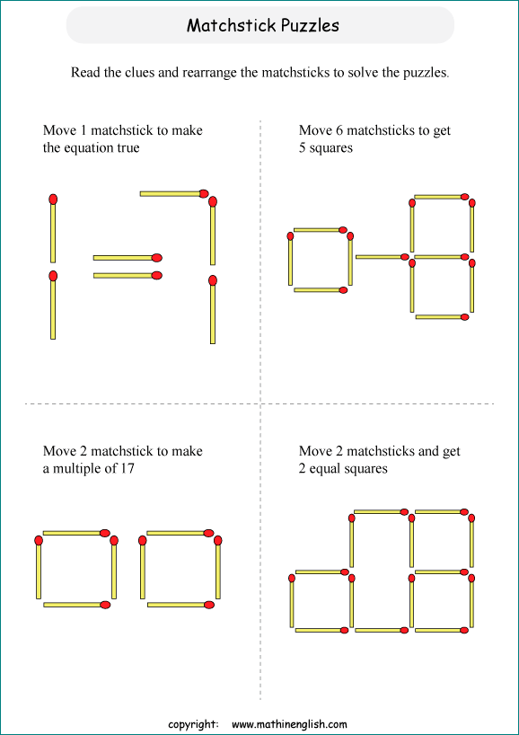 printable matchstick IQ puzzle